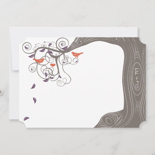 Initialen Boom Tangerine Bird Wedding Invitation Kaart (Achterkant)
