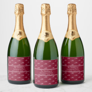 Initialen bruiloft met een Bourgogne monogram Sparkling Wijnetiket