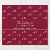 Initialen bruiloft met een Bourgogne monogram Sparkling Wijnetiket (Enkel label)