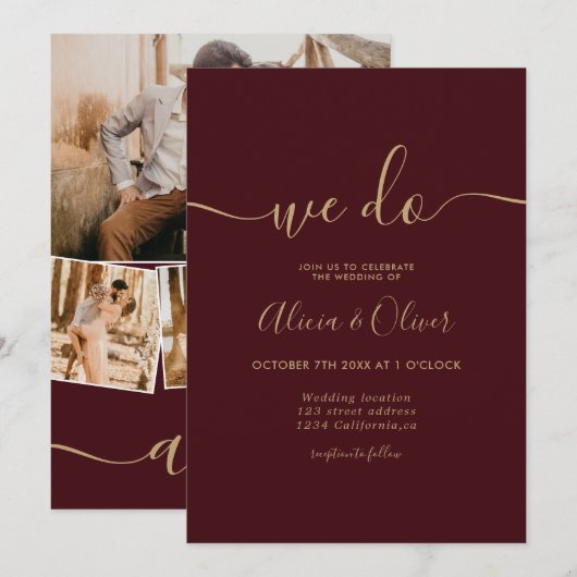 Initialen bruiloft met foto's van het moderne boek kaart (Voorkant / Achterkant)