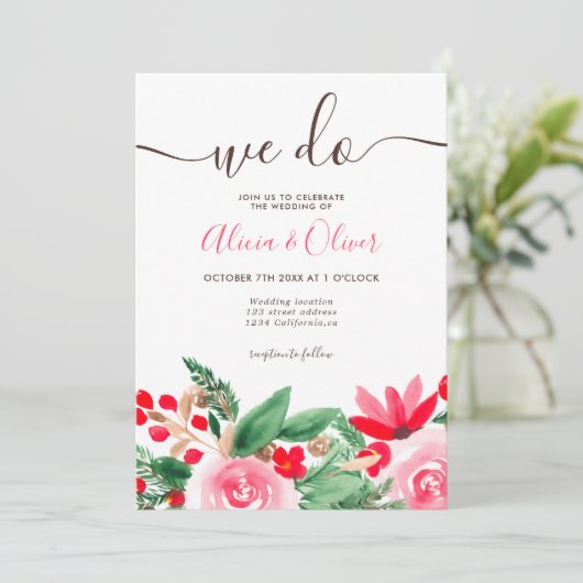 Initialen bruiloft met  kerstfeestdagen kaart (Staand voorkant)