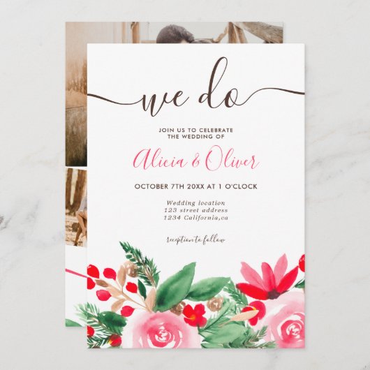 Initialen bruiloft met kerstfeestdagen kaart (Voorkant / Achterkant)