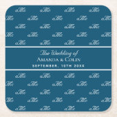 Initialen bruiloft met marinesolvenblauw witte mon kartonnen onderzetters (Voorkant)