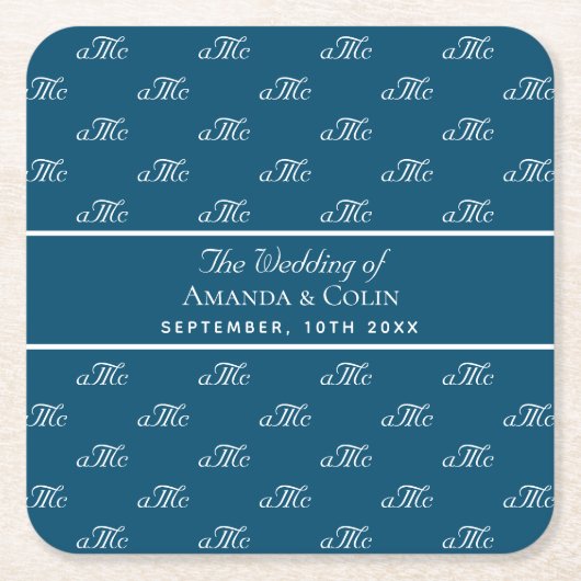 Initialen bruiloft met marinesolvenblauw witte mon kartonnen onderzetters (Voorkant)