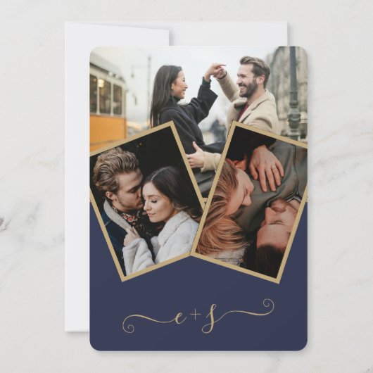 Initialen bruiloft met moderne navy blue script kaart (Achterkant)