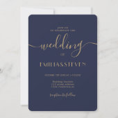 Initialen bruiloft met moderne navy blue script kaart (Voorkant)