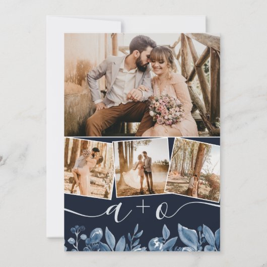 Initialen bruiloft van gewone marinesolfblauw kaart (Achterkant)