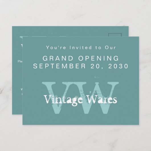  Initialen Business Store Openingsuitnodiging Uitnodiging Briefkaart (Voorkant / Achterkant)