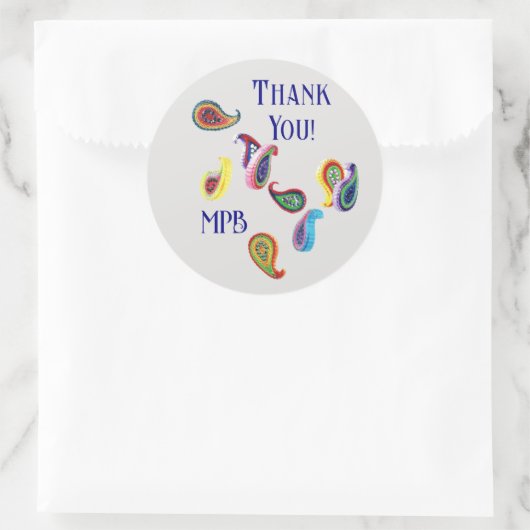 Initialen, dank u Quilled Paisleys 3-in Ronde Sticker (Tas)