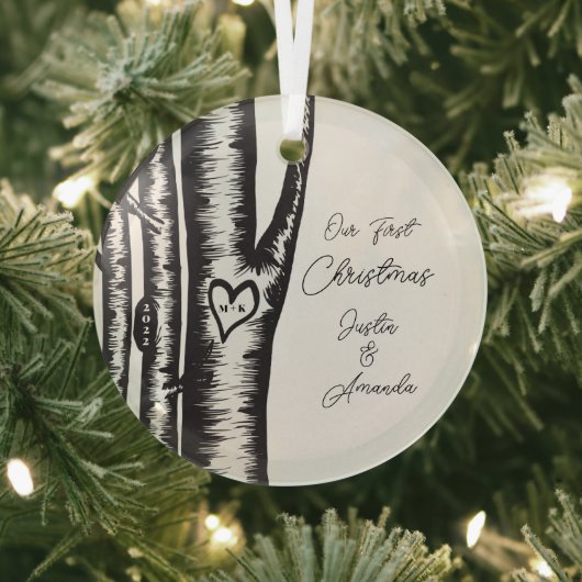 Initialen die op boomparen zijn gehuld glas ornament (Insitu)