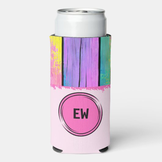Initialen eenkleurige roze kleuren toevoegen seltzer blikjeskoeler (Seltzer Achterkant)
