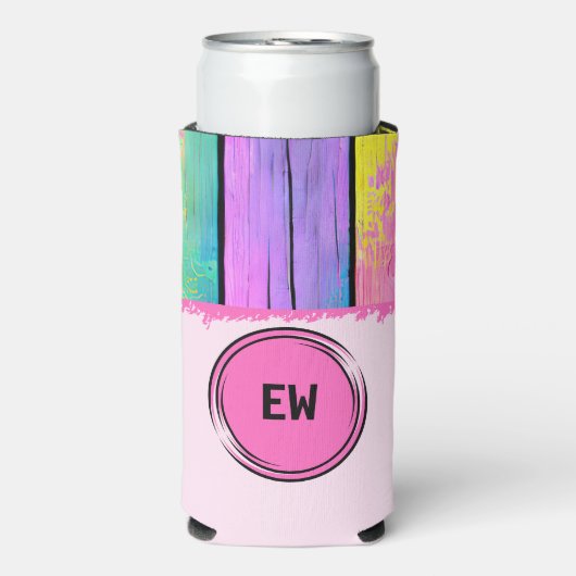 Initialen eenkleurige roze kleuren toevoegen seltzer blikjeskoeler (Seltzer Voorkant)