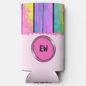 Initialen eenkleurige roze kleuren toevoegen seltzer blikjeskoeler (Achterkant)
