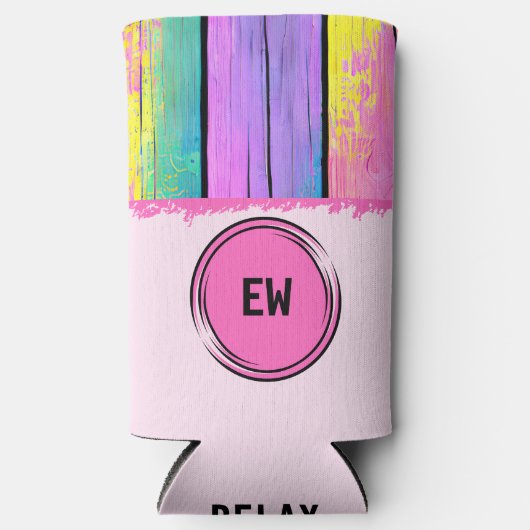Initialen eenkleurige roze kleuren toevoegen seltzer blikjeskoeler (Voorkant)