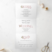 Initialen en ampersand van roos, met roos drieluik uitnodiging (Binnen)