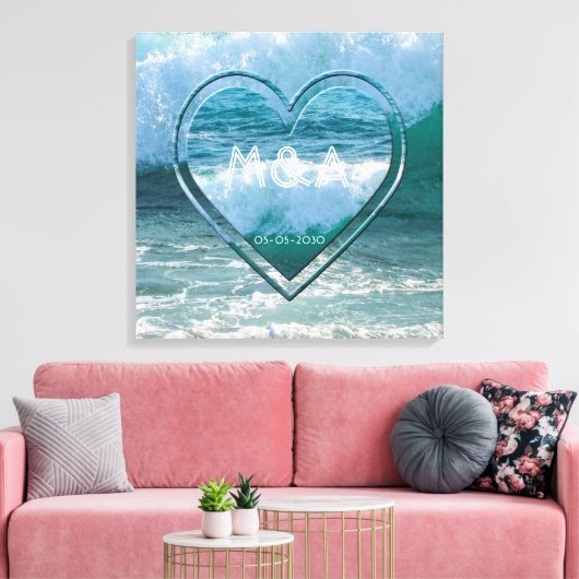 Initialen en datum van het Beach Life Wedding Coup Canvas Afdruk (Insitu (Woonkamer))