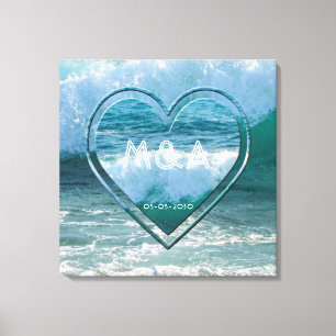 Initialen en datum van het Beach Life Wedding Coup Canvas Afdruk