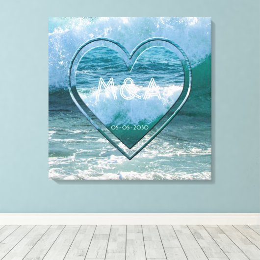 Initialen en datum van het Beach Life Wedding Coup Canvas Afdruk (Insitu (Houten vloer))