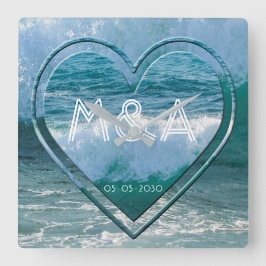 Initialen en datum van het Beach Life Wedding Coup Vierkante Klok (Voorkant)