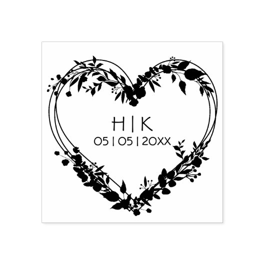 Initialen en datum van het huwelijk met wilde bloe rubberstempel (Afrduk)