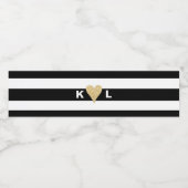 Initialen en gouden hartslag op de zwarte bruiloft waterfles etiket (Enkel label)