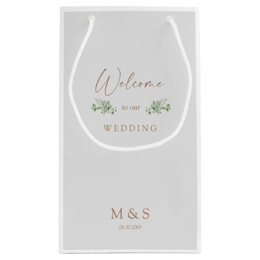 Initialen Eucalyptus Weddenschap voor grijs en gou Klein Cadeauzakje (Achterkant)