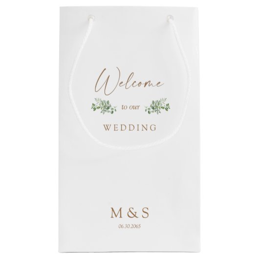 Initialen Eucalyptus Weddenschap voor wit en goud Klein Cadeauzakje (Achterkant)