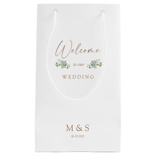Initialen Eucalyptus Weddenschap voor wit en goud Klein Cadeauzakje (Voorkant)