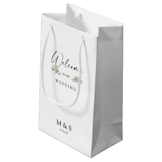 Initialen Eucalyptus Weddenschap voor wit Klein Cadeauzakje (Achterkant Gekanteld)