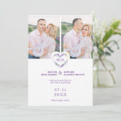 Initialen Floral Paars Heart 2 Foto's op wit Save The Date (Staand voorkant)