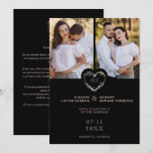 Initialen Floral Pink Heart 2 Foto's op zwart Save The Date (Voorkant / Achterkant)