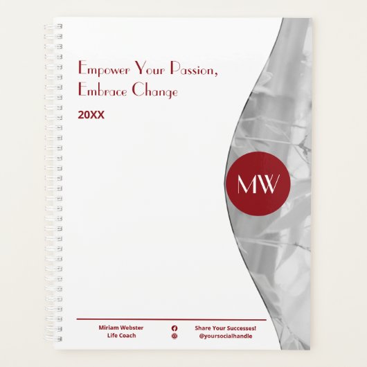 Initialen Foto Red White Life Coach Werkboek Planner (Voorkant)