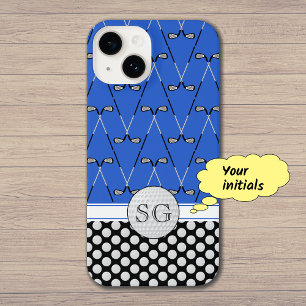 Initialen golfpatroon blauw iPhone 14 hoesje
