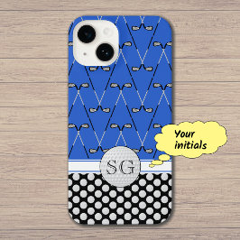 Initialen golfpatroon blauw iPhone 14 hoesje