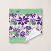 Initialen Groen Paarse Bloempatroon Bad Handdoek (Wasdoekje)