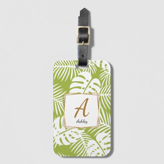  Initialen Groene bladeren Bagagelabel (Voorkant (verticaal))