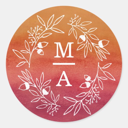 Initialen herfst bruiloft verloving partij takken ronde sticker (Voorkant)