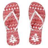 Initialen | Iconisch kerstpatroon met rood en wit Teenslippers (Voetbed)