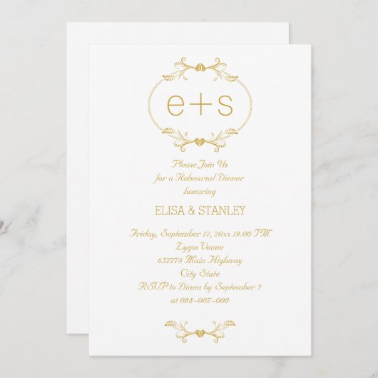 Initialen in een gouden lijsten bruiloft repetitie kaart (Voorkant / Achterkant)