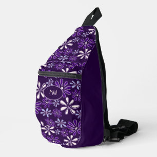 Initialen Indigo Bloem Doodle Patroon Donker Viole Sling Bag