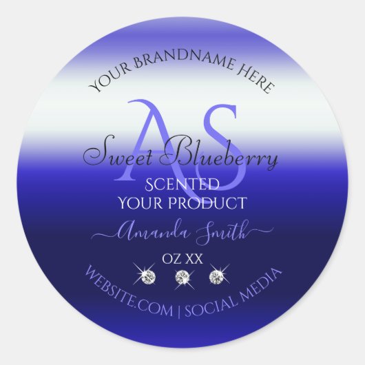 Initialen juwelen met een modern blauw keurmerk ronde sticker (Voorkant)
