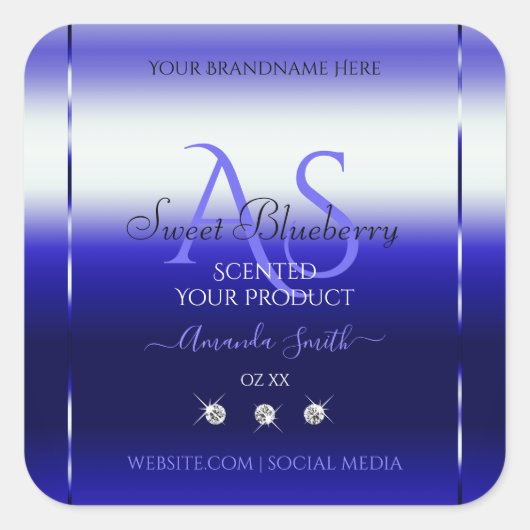 Initialen juwelen met een modern blauw keurmerk vierkante sticker (Voorkant)