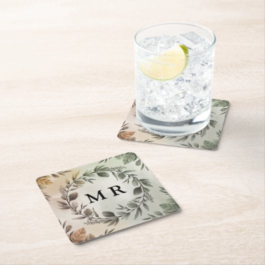 Initialen Krans - Elegant Monogram Kartonnen Onderzetters (Insitu)