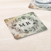 Initialen Krans - Elegant Monogram Kartonnen Onderzetters (Schuin)