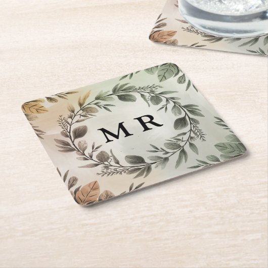  Initialen Krans - Elegant Monogram Kartonnen Onderzetters (Schuin)