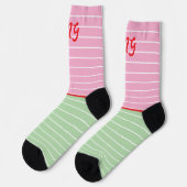 Initialen leuke stijl strepen Roze groen Modern sc Sokken (Links)