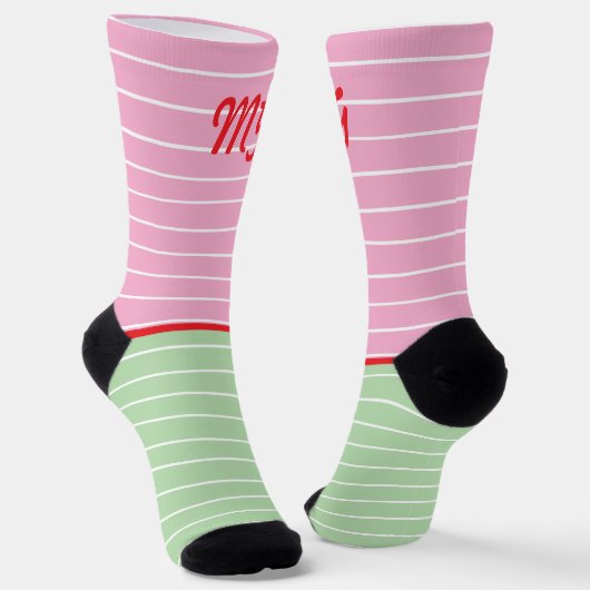 Initialen leuke stijl strepen Roze groen Modern sc Sokken (Gebogen)