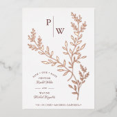 Initialen Luxury Real Roos Gold Botanical Branches Folie Uitnodiging (Voorkant)