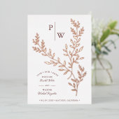 Initialen Luxury Real Roos Gold Botanical Branches Folie Uitnodiging (Staand Voorkant)