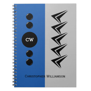 Initialen met blauwe en grijze naam toevoegen notitieboek